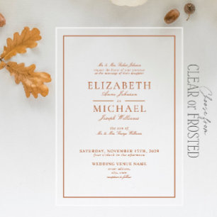 Invitations En Acrylique Mariage élégant à l'encre orange brûlée en écritur