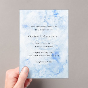 Invitations En Acrylique Mariage Élégant Aquarelle Bleue Moderne