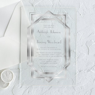 Invitations En Acrylique Mariage élégant argent vintage 1920 Deco