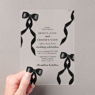 Invitations En Acrylique Mariage élégant au ruban noir