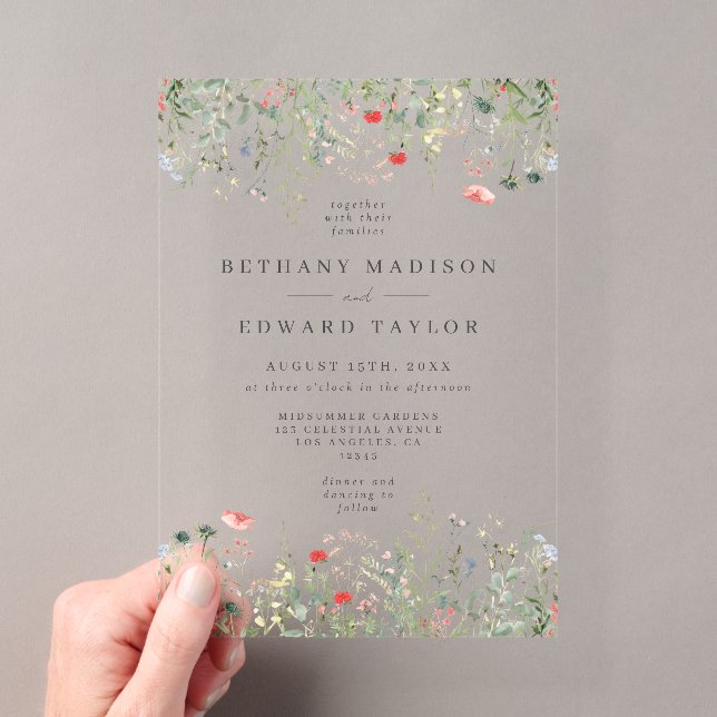 Invitations En Acrylique Mariage Élégant aux Fleurs Sauvages (In situ (ordinateur de poche))