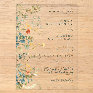Invitations En Acrylique Mariage Élégant aux Fleurs Sauvages