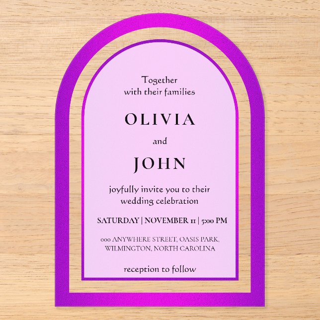 Invitations En Acrylique Mariage élégant avec dégradé de violet (Recto)