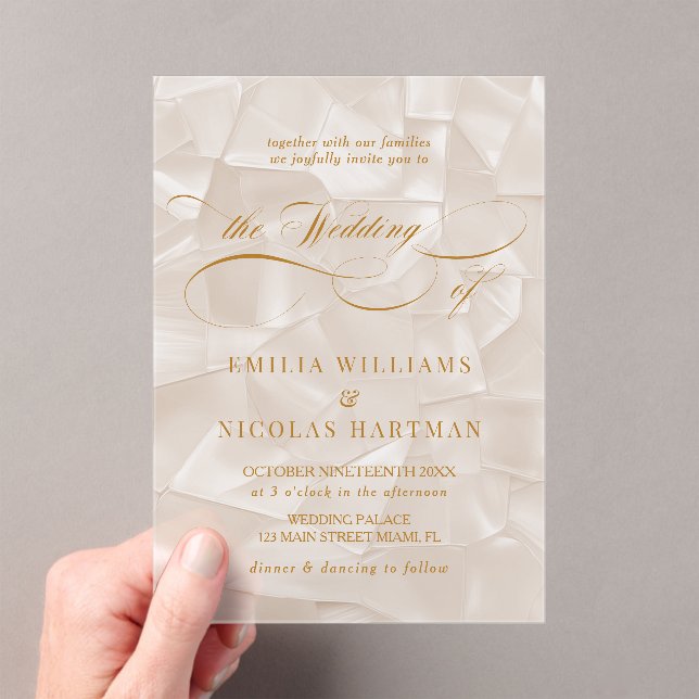 Invitations En Acrylique Mariage élégant avec écriture neutre (In situ (ordinateur de poche))