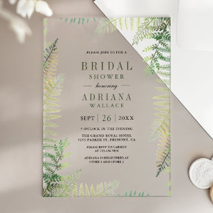 Invitations En Acrylique Mariage Élégant avec Fougères Vertes Luxuriantes