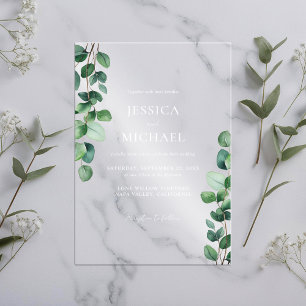 Invitations En Acrylique Mariage Élégant avec Verdure d'Eucalyptus
