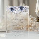 Invitations En Acrylique Mariage Élégant Bleu Dusty Et Floral Navy<br><div class="desc">Élégante invitation à mariage floral moderne avec des fleurs d'aquarelle bleu poussiéreux avec calligraphie manuscrite.</div>