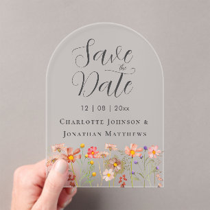 Invitations En Acrylique Mariage Élégant Bohème dans une Prairie de Fleurs 