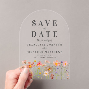Invitations En Acrylique Mariage Élégant Bohème dans une Prairie de Fleurs