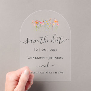 Invitations En Acrylique Mariage Élégant Bohème dans une Prairie de Fleurs 