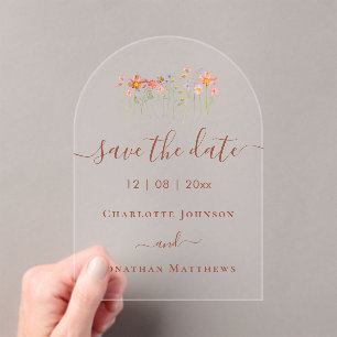 Invitations En Acrylique Mariage Élégant Bohème dans une Prairie de Fleurs