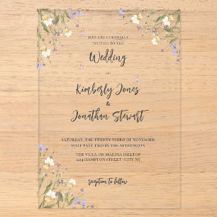 Invitations En Acrylique Mariage Élégant Bohème Fantaisiste de fleurs sauva