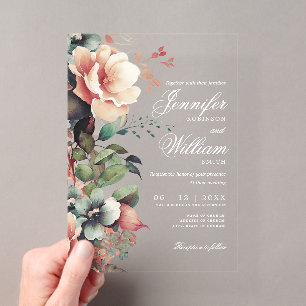 Invitations En Acrylique Mariage Élégant Bohème Romantique Floral Automne