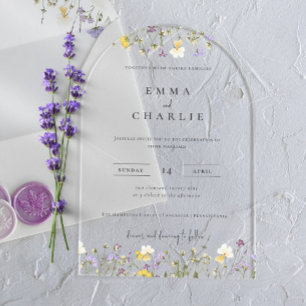 Invitations En Acrylique Mariage Élégant Boho Jardin Fleurs Sauvages