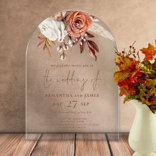 Invitations En Acrylique Mariage Élégant Boho Rustique Terracotta Floral