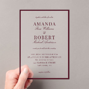 Invitations En Acrylique Mariage Élégant Bourgogne Vieille Fortune
