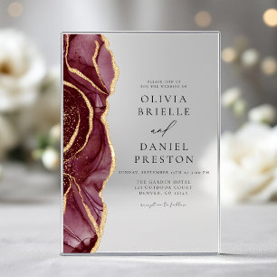 Invitations En Acrylique Mariage Élégant Bourguignon Moderne en Agate