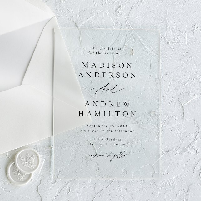 Invitations En Acrylique Mariage Élégant Calligraphie Noir (Créateur téléchargé)