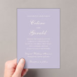 Invitations En Acrylique Mariage élégant Celine Lilac<br><div class="desc">Invitations de mariage classiques avec un design simple et intemporel avec un script élégant et des polices serif traditionnelles.</div>