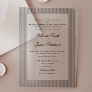 Invitations En Acrylique Mariage Élégant Classique Rayures Noires Formel