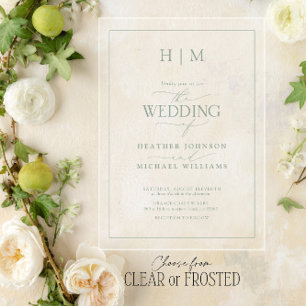 Invitations En Acrylique Mariage Élégant de Calligraphie Vert Sauge Formel