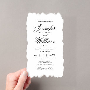 Invitations En Acrylique Mariage Élégant Écriture Romantique Peinture Blanc