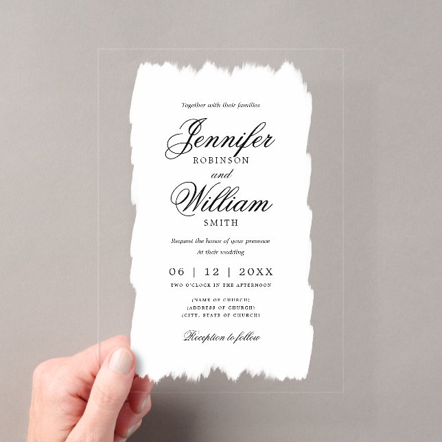 Invitations En Acrylique Mariage Élégant Écriture Romantique Peinture Blanc (In situ (ordinateur de poche))