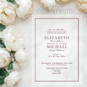 Invitations En Acrylique Mariage élégant en burgundy avec écriture classiqu