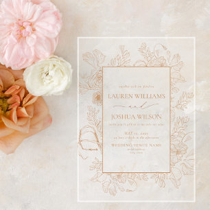Invitations En Acrylique Mariage Élégant en Ligne Art Floral en Terracotta