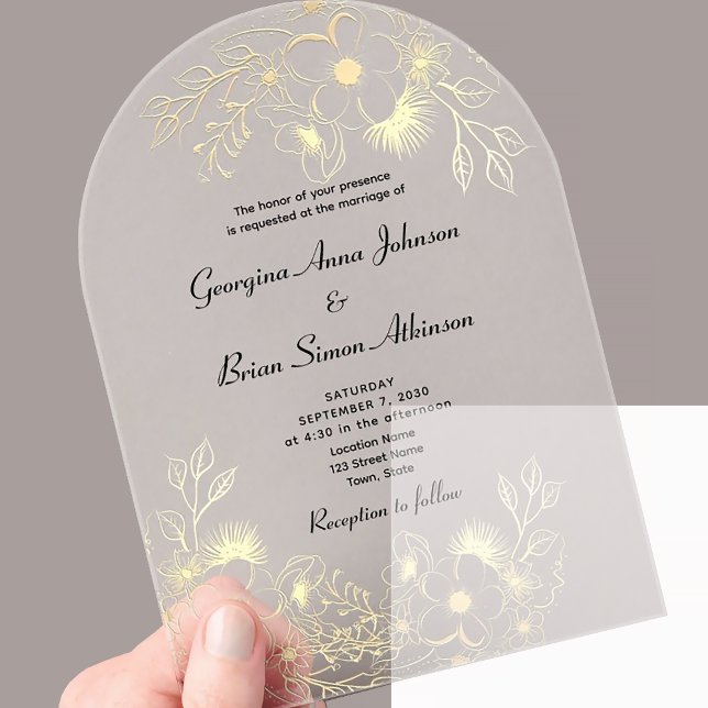 Invitations En Acrylique Mariage Élégant en Or (Créateur téléchargé)
