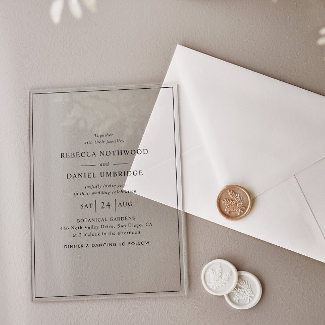 Invitations En Acrylique Mariage élégant et minimal (Créateur téléchargé)