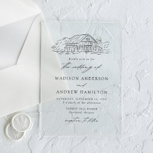Invitations En Acrylique Mariage Élégant et Rustique dans une Grange