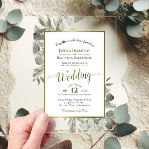 Invitations En Acrylique Mariage Élégant Eucalyptus Rustique & Pin Or