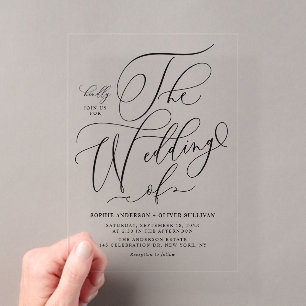 Invitations En Acrylique Mariage Élégant Fantaisiste Calligraphie Noir