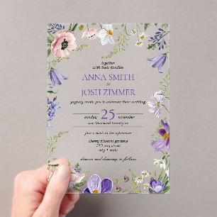 Invitations En Acrylique Mariage élégant Fleur sauvage Lavande Lilac Classy