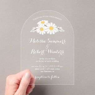 Invitations En Acrylique Mariage Élégant Fleurs Blanches Marguerites
