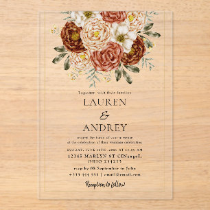 Invitations En Acrylique Mariage Élégant Fleurs Rose Moderne