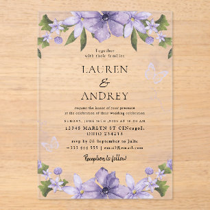 Invitations En Acrylique Mariage Élégant Fleurs Rose Moderne