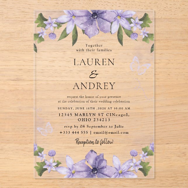 Invitations En Acrylique Mariage Élégant Fleurs Rose Moderne (Recto)