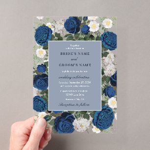 Invitations En Acrylique Mariage Élégant Floral Bleu Moderne Aquarelle