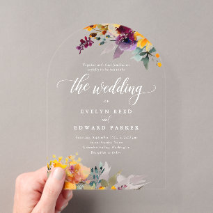 Invitations En Acrylique Mariage Élégant Floral d'Automne