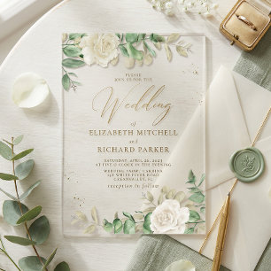 Invitations En Acrylique Mariage Élégant Floral Moderne avec Feuillage
