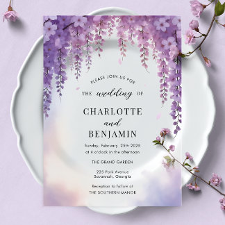 Invitations En Acrylique Mariage Élégant Floral Wisteria Aquarelle