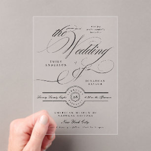 Invitations En Acrylique Mariage Élégant Formal en Calligraphie Noir