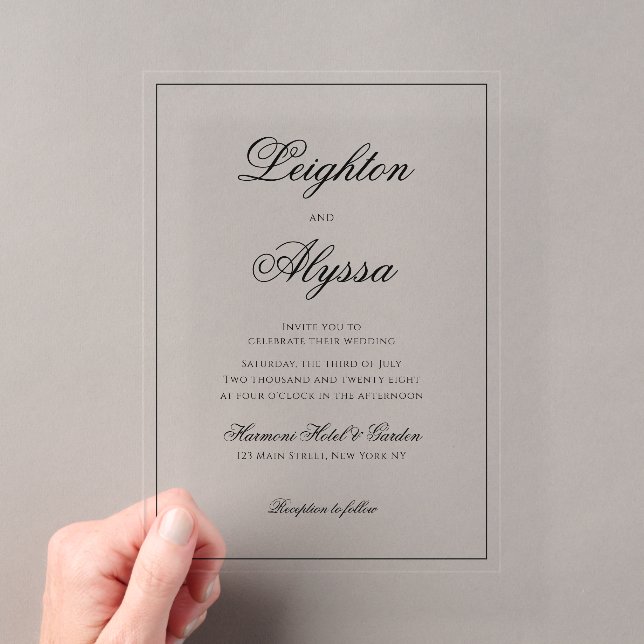 Invitations En Acrylique Mariage Élégant Formel Calligraphie Superposition  (In situ (ordinateur de poche))