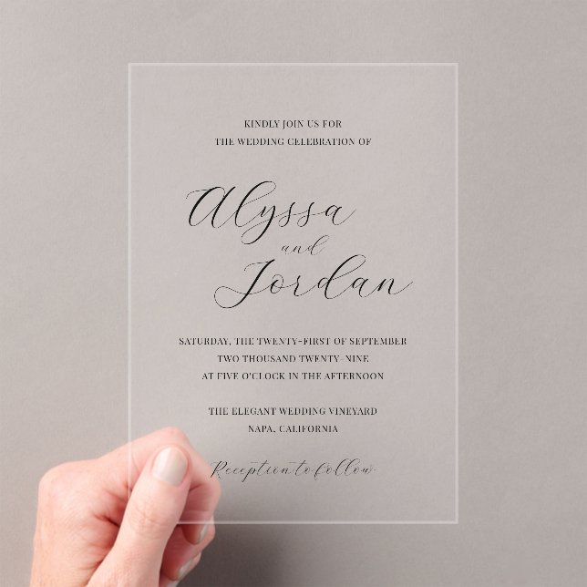 Invitations En Acrylique Mariage Élégant Formel Classique (In situ (ordinateur de poche))