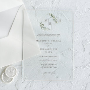 Invitations En Acrylique Mariage Élégant Formel Monogramme Botanique
