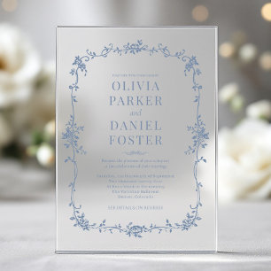 Invitations En Acrylique Mariage élégant français victorien bleu poussiéreu