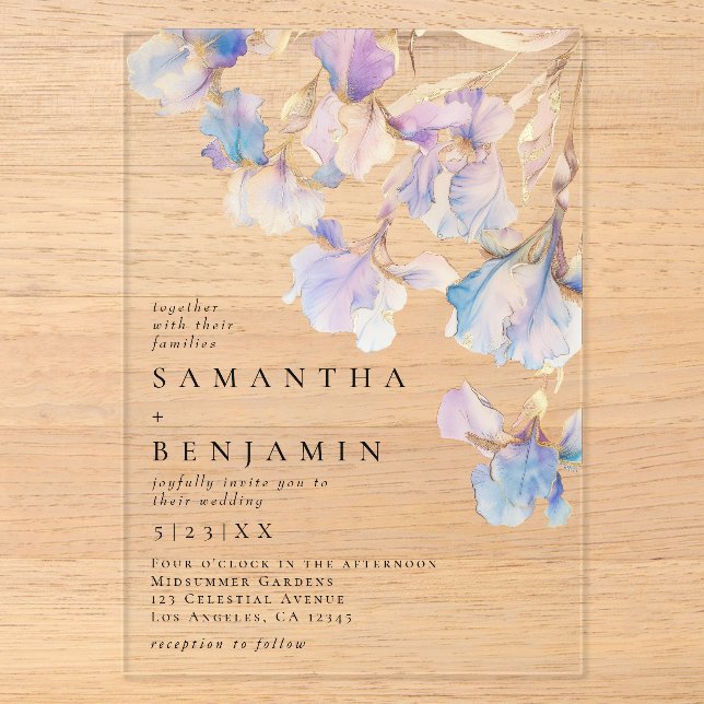 Invitations En Acrylique Mariage Élégant Iris (Recto)