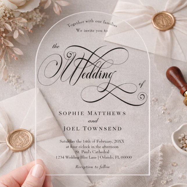Invitations En Acrylique Mariage Élégant Luxe Calligraphie Arche Transparen (Créateur téléchargé)